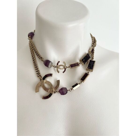 Chanel Y2K Gold Metal and Amethyst Curb Link Necklace Authentic - Picture 16 of 16